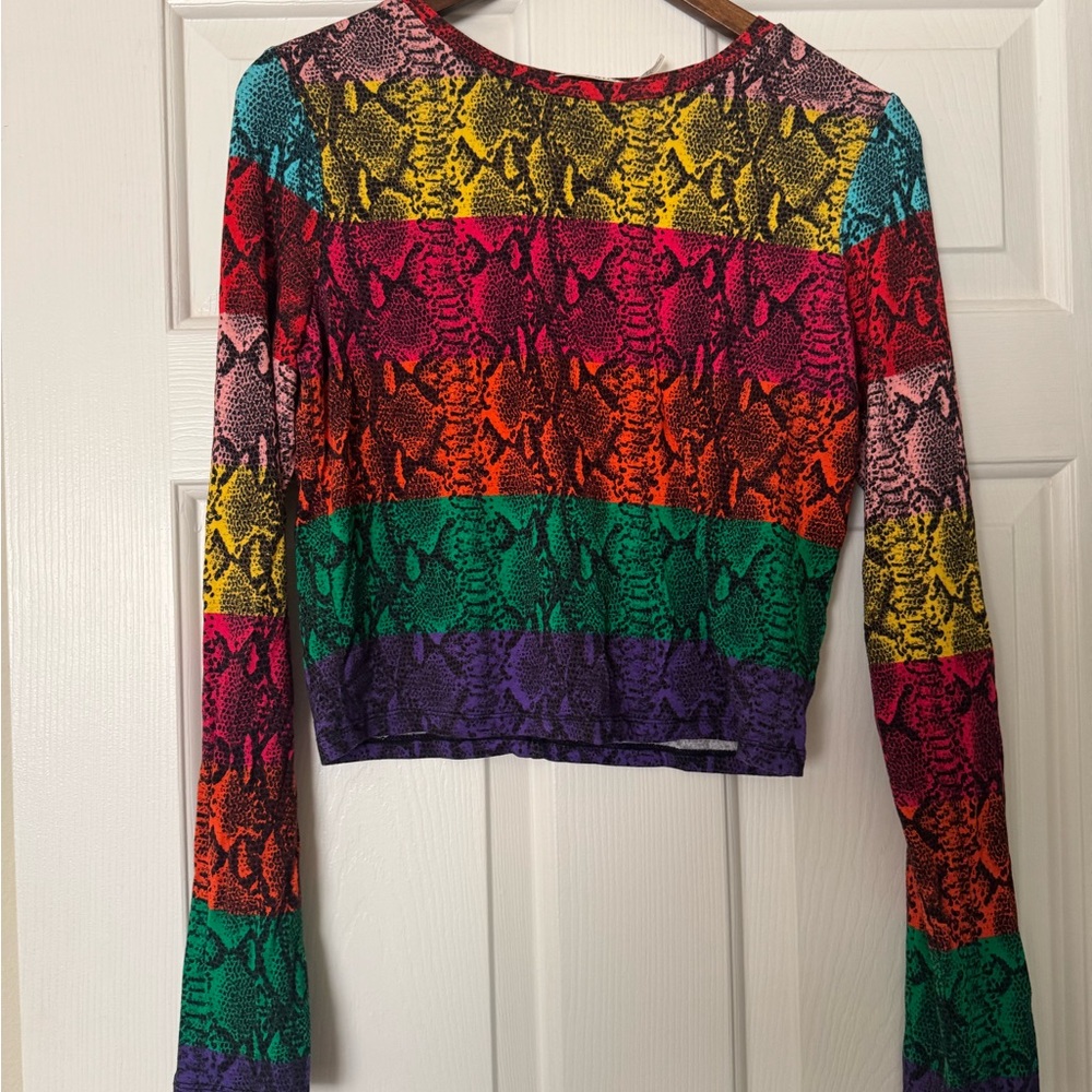 Alice + Olivia Multicolor Striped Snake Print Crop Top